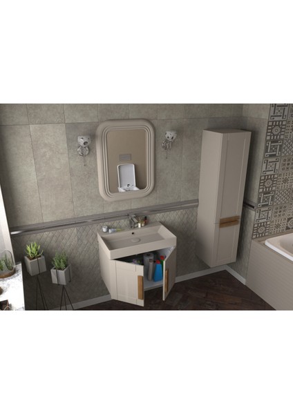 Pio 70CM Matt Mocha Ahşap Kulplu Banyo Dolabı (Ayna+Lavabo+Alt Dolap) modelleri