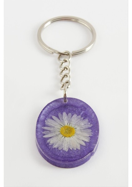 Ds-Derin Papatya Oval Epoksi Anahtarlık-Mavi