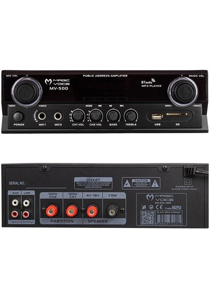 Magicvoice MV-500 100 Watt Usb-Sd-Bluetooth 2 Bölgeli Hat Trafolu Anfi fiyatları
