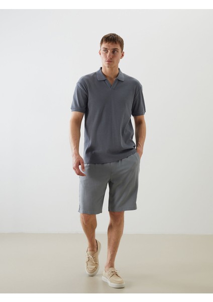 Yeni Sezon Standart Kalıp Keten Karışımlı Erkek Şort