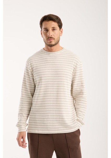 Pamuklu Erkek Oversize Triko Sweatshirt | Uzun Kollu, Bisiklet Yaka, Günlük Rahat Model