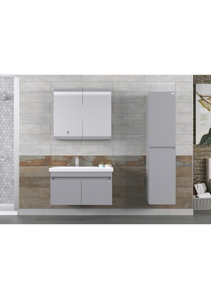 Winter 85CM Antrasit Banyo Dolabı (Ayna+Lavabo+Alt Dolap)