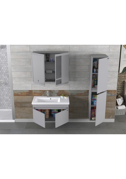 Winter 85CM Antrasit Banyo Dolabı (Ayna+Lavabo+Alt Dolap) fiyatları
