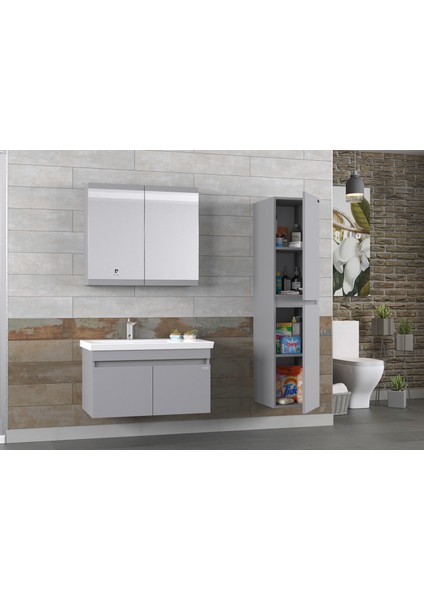 Winter 85CM Antrasit Banyo Dolabı (Ayna+Lavabo+Alt Dolap) modelleri