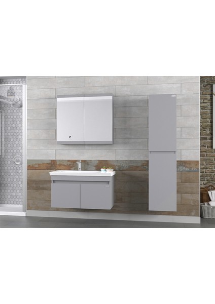 Winter 85CM Antrasit Banyo Dolabı (Ayna+Lavabo+Alt Dolap) fırsatları