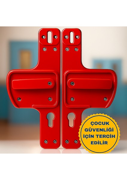 Bariyerli Kapı Kolu | Kırmızı| Çocuk Güvenlikli | Okul, Kreş ve Eğitim Alanlarına Uygun