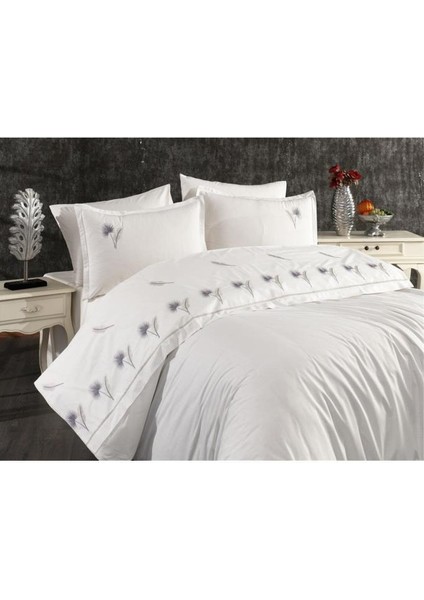 Palmiye Nakışlı %100 Pamuk Çift Kişilik Nevresim Takımı Gri fiyatları