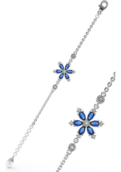 925 Ayar Safir Taşlı Rodyum Lotus Çiçeği Gümüş Bileklik modelleri