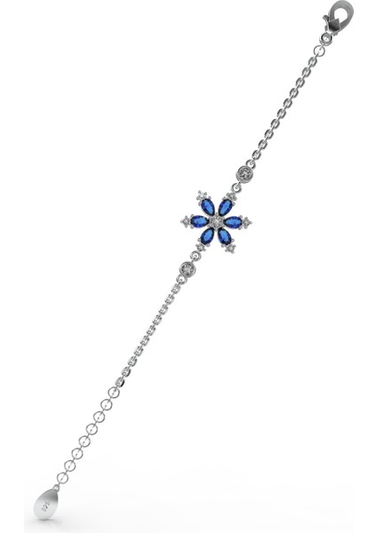 925 Ayar Safir Taşlı Rodyum Lotus Çiçeği Gümüş Bileklik fırsatları