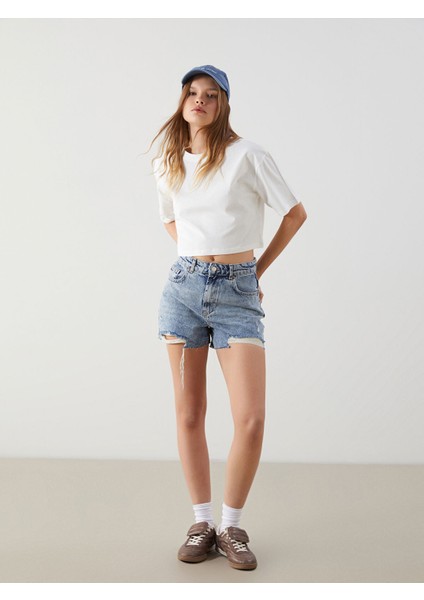 Yeni Sezon Yüksek Bel Dar Fit Kadın Jean Şort