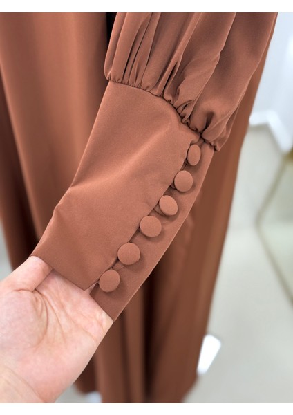 Kahverengi Reglan Kol Büzgülü Elbise 5072 fiyatları