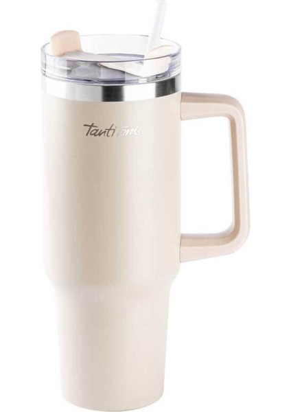 Move Açık Kahve Paslanmaz Çelik Pipetli Termos Bardak 1.2l