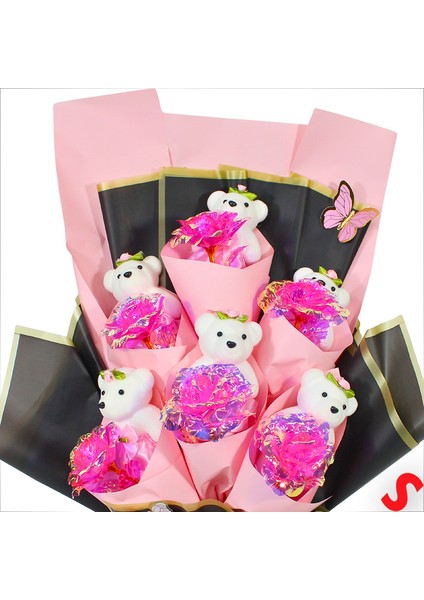 Sonsuzluk Güllü ve Strafor Ayıcıklı Buket, 60CM x 40CM - Pembe fırsatları