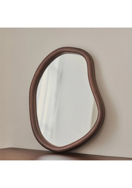 Koyu Ahşap Düzensiz Duvar Aynası - Asimetrik Duvar Aynası 42CM x 35CM