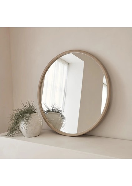 Büyük Ekru Yuvarlak Ahşap Duvar Aynası 90CM x 90CM modelleri
