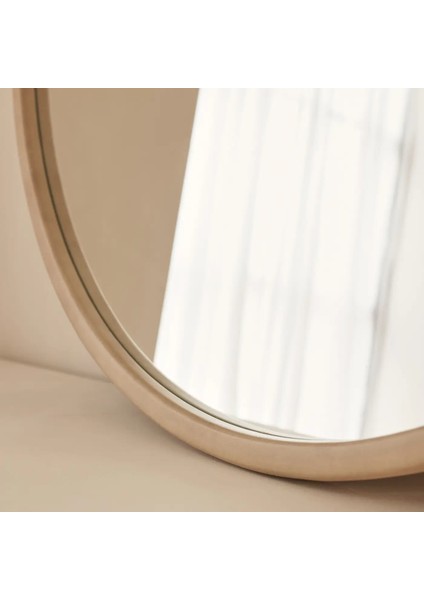 Büyük Ekru Yuvarlak Ahşap Duvar Aynası 90CM x 90CM
