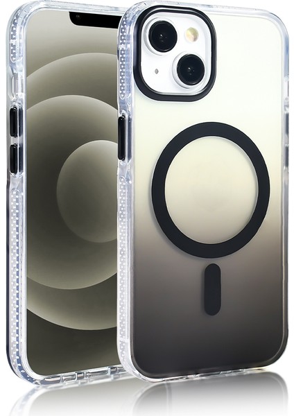 iPhone 14 Uyumlu Kılıf Toros M-Safe Şarj Özellikli Transparan Renk Geçişli Silikon Siyah modelleri