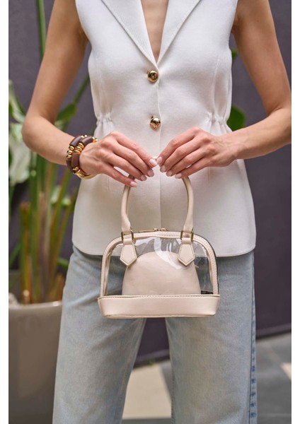 Krem Kadın Şeffaf Mini El ve Omuz Çantası modelleri