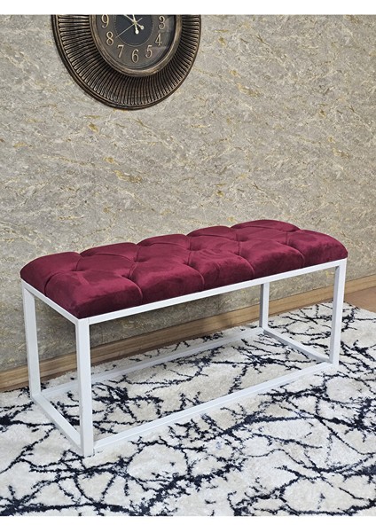 Beyaz Boyalı Diktörtgen 100 cm x 40 cm Oturak Puf - Bench - Makyaj Oturağı - Oturak Bordo Renk 100 x 40 Boyut/ebat