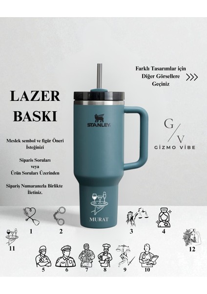 Kişiselleştirilebilir Stanley Quencher Pipetli Termos Bardak 1.18 Lt Özel Isimli