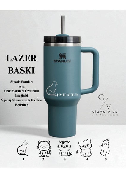 Kişiselleştirilebilir Stanley Quencher Pipetli Termos Bardak 1.18 Lt Özel Isimli