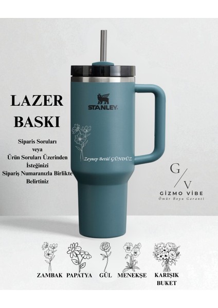 Kişiselleştirilebilir Stanley Quencher Pipetli Termos Bardak 1.18 Lt Özel Isimli