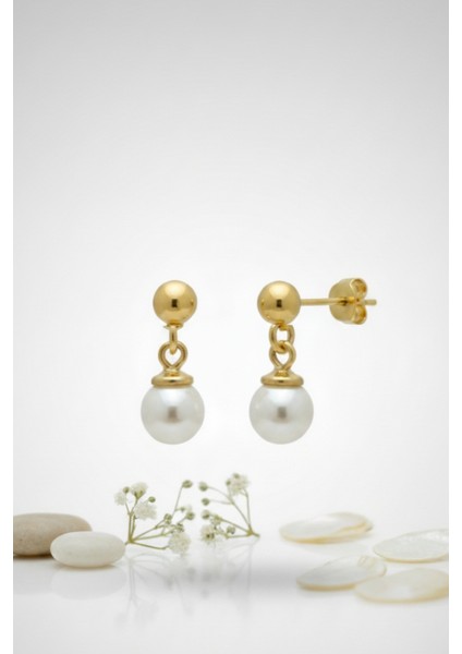 925 Ayar Gümüş Inci Küpe 6 mm Gold Renk fiyatları