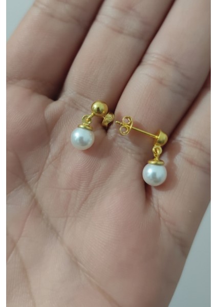 925 Ayar Gümüş Inci Küpe 6 mm Gold Renk modelleri