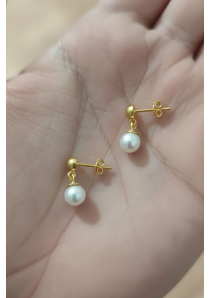 925 Ayar Gümüş Inci Küpe 6 mm Gold Renk fırsatları
