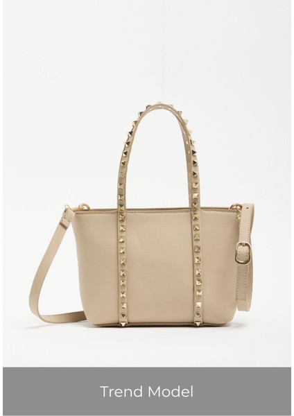 Vizon Kadın Zımba Detaylı Pu Deri Tokalı El ve Omuz Çantası