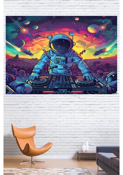 Uzayda Parti, Dj Astronot Duvar Örtüsü Duvar Halısı Wall Tapestry