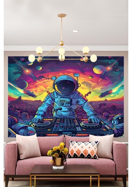 Uzayda Parti, Dj Astronot Duvar Örtüsü Duvar Halısı Wall Tapestry fiyatları