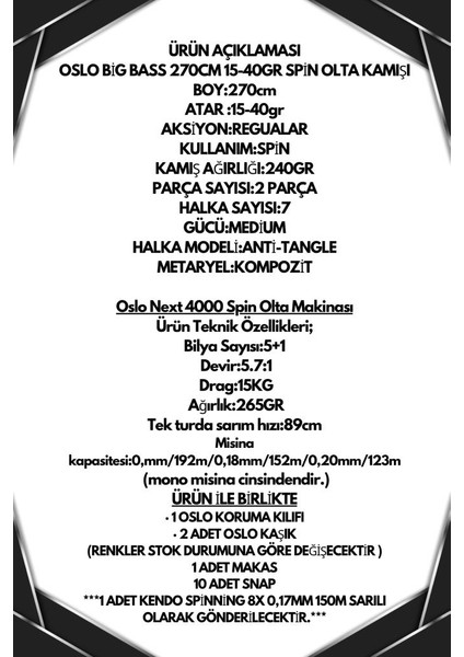 Next 4000 Big Bass 270CM 15-40GR 8x Spin Olta Seti fiyatları