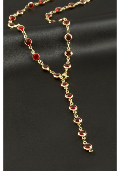 Ds-Derin Yuvarlak Zirkon Taşlı Çelik Y Kolye-Açık Mavi