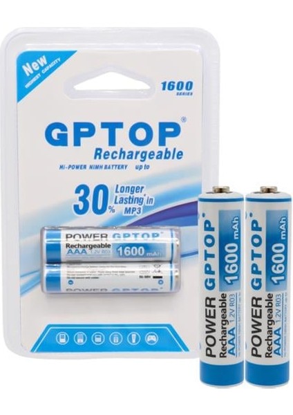 Powermaster PM-9539 Ni-Mh 1.2V 1600MAH Aaa Şarj Edilebilir Şarjlı Ince Kalem Pil (2'li Paket)