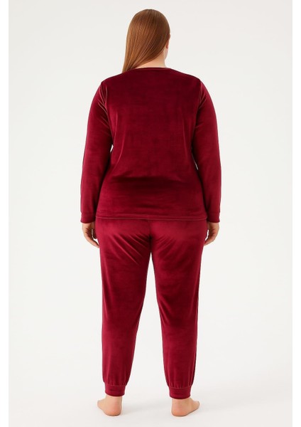 Kadın 13212-2670 Büyük Beden Kadife Pijama Takımı Mürdüm fiyatları