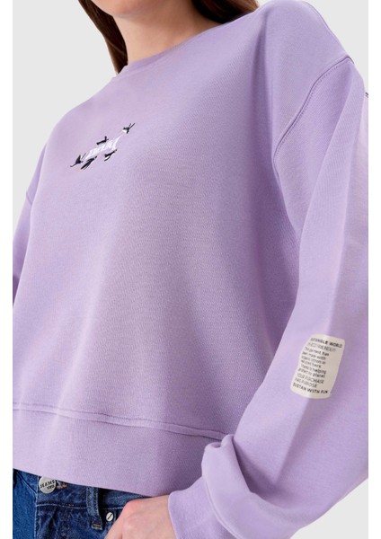 Nakışlı Organik Pamuklu Crop Sweatshirt modelleri