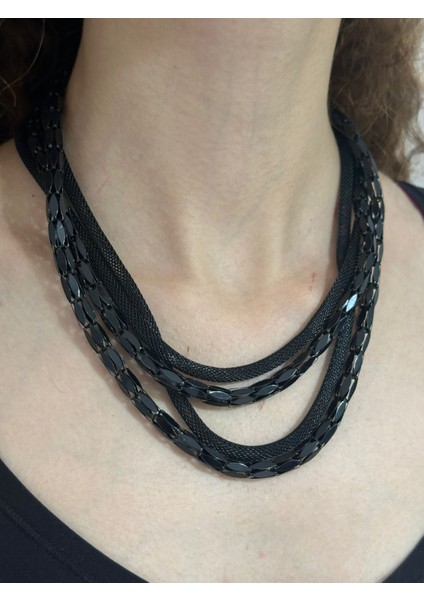 3 Lü Zincir Hasır Tasarım Kadın Kolye 22 cm fiyatları