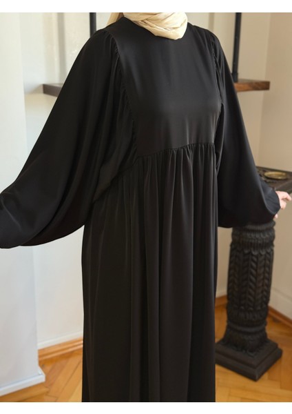 Siyah Balon Kollu Oversize Elbise 5096 modelleri