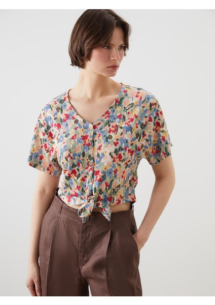 Yeni Sezon V Yaka Çiçekli Bluz