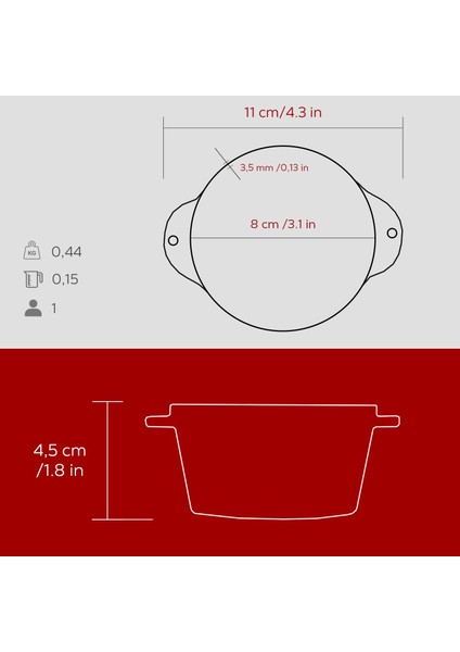 Döküm Yuvarlak Sufle / Sos Kabı. Çap(Ø)8cm.-Bordo indirimleri