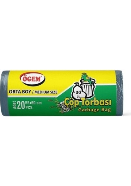 Orta Boy Çöp Torbası 55 x 60 cm 20 Li Rulo x 5 Paket = 100 Adet (Mavi)