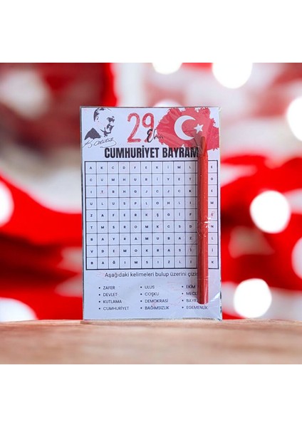 29 Ekim'e Özel Kalem Hediyeli Kelime Bulmaca Kartı - 5 Adet