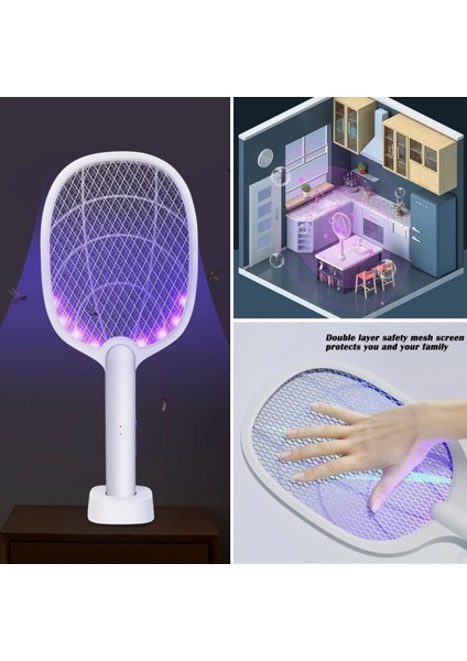 Şarjlı Sinek Öldürücü Masaüstü Standlı,mor Işık Sinek Kovucu Raket 5W (4915) modelleri