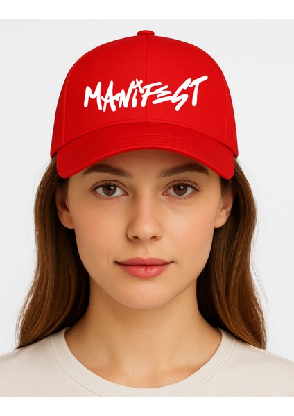 Manifest Grup Tasarımlı Beyaztonda Manifest Yazı Baskılı %100 Pamuk Kırmızı Kep Şapka