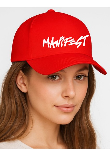 Manifest Grup Tasarımlı Beyaztonda Manifest Yazı Baskılı %100 Pamuk Kırmızı Kep Şapka fiyatları