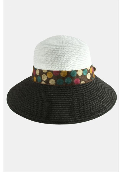 Ds-Derin Benekli Fiyonglu Hasır Şapka-Siyah