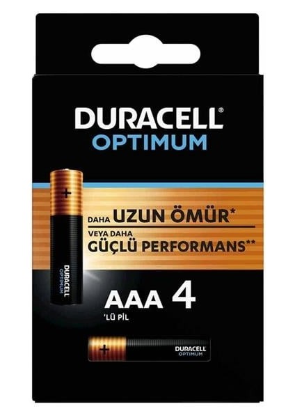 Duracell Optimum 1.5 Volt Alkalin Aaa 4’lü Ince Kalem Pil MX2400 modelleri