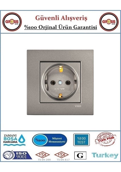 Novella Tekli Priz - Çerçeve Dahil - Orjinal Ürün - Renk Antrasit