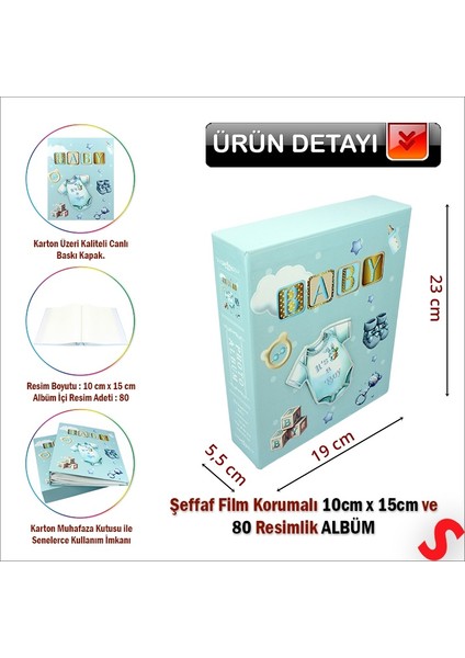 Bebek Fotoğraf Albümü Kutulu, 80 Resimlik - Mavi Tulum fiyatları
